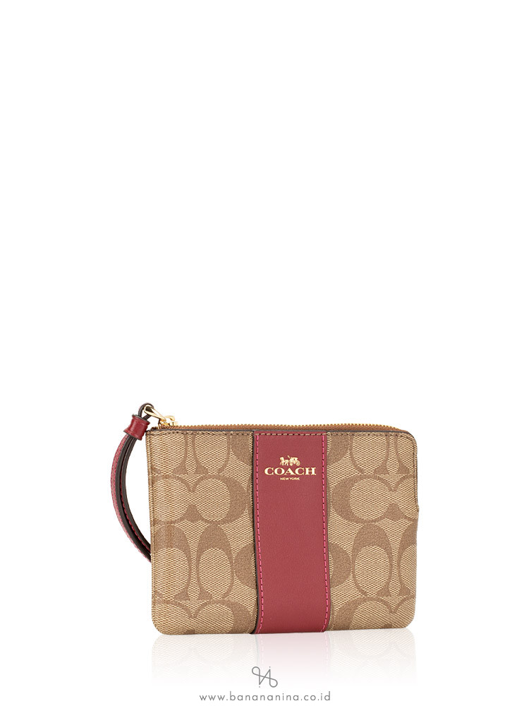 COACH 58035 Signature Small Wristlet Khaki Cherry