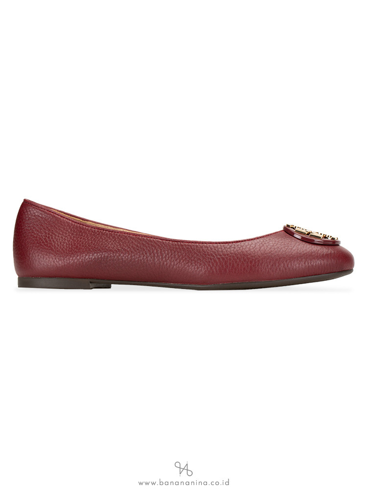 TORY BURCH Claire Tumbled Leather Flats Red Agate 7.5