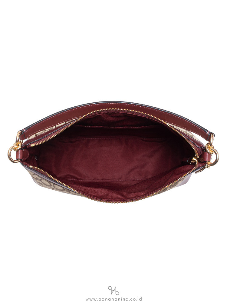 COACH 34824 Signature Jacquard Ivie Hobo Khaki Wine
