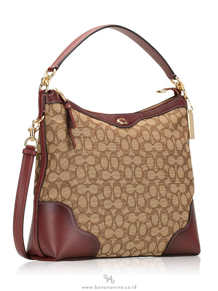 COACH 34824 Signature Jacquard Ivie Hobo Khaki Wine