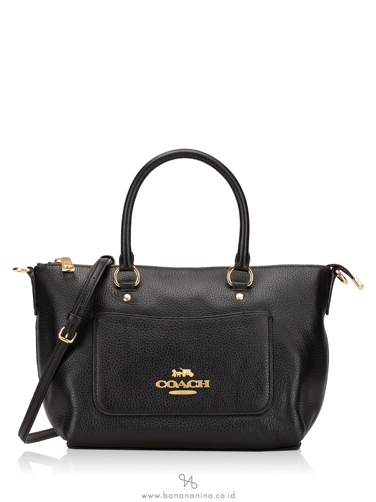 COACH 31466 Pebbled Leather Mini Ema Satchel Black