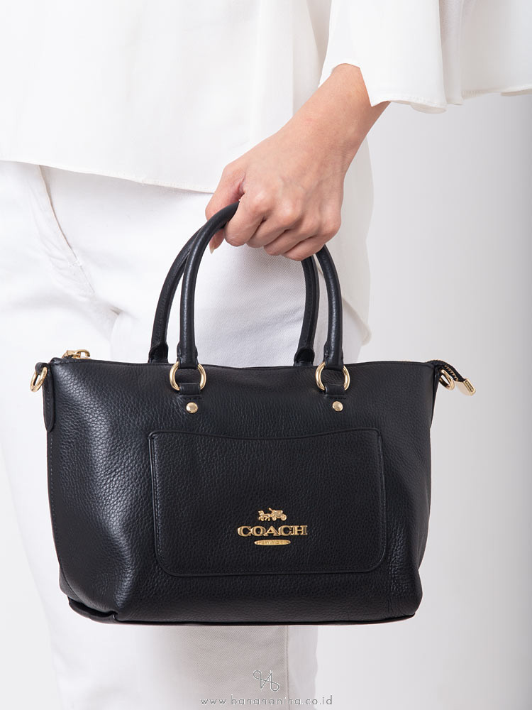 COACH 31466 Pebbled Leather Mini Ema Satchel Black