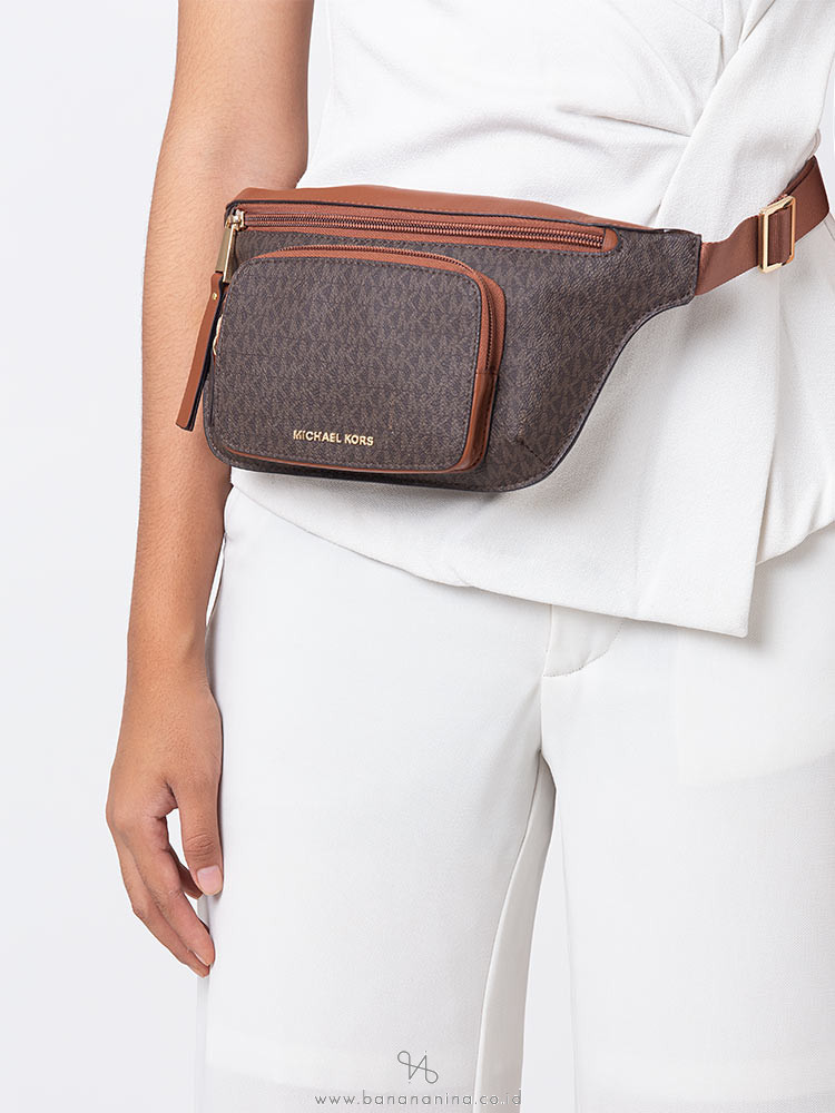 michael kors double zipper signature belt bag