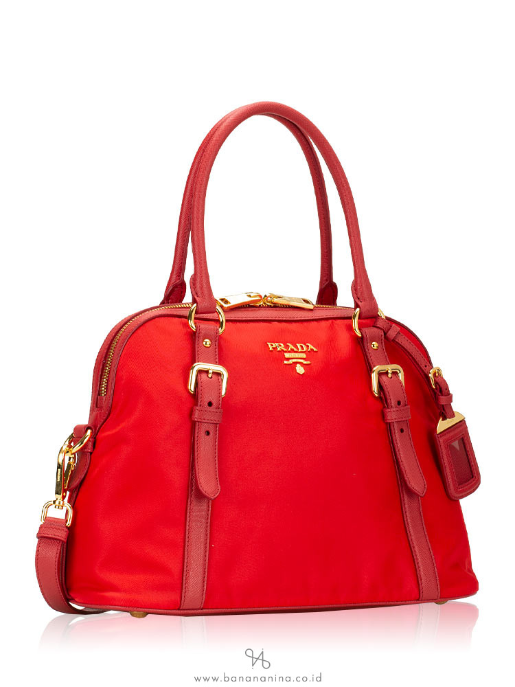 PRADA 1BB013 Tessuto Saffiano Satchel Rosso