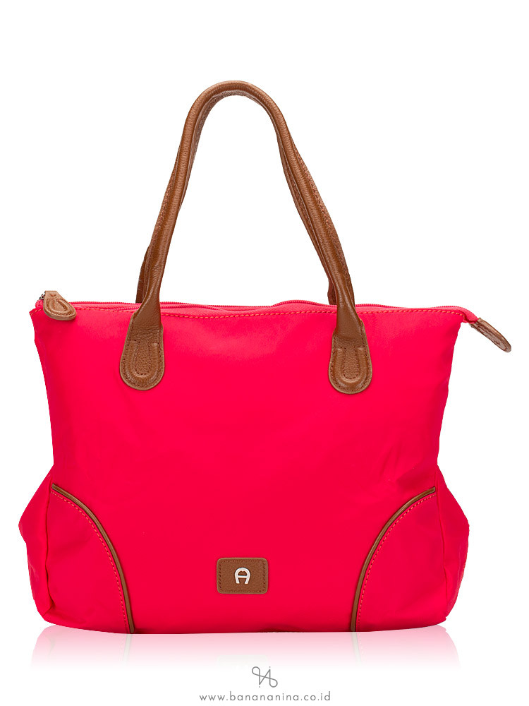 AIGNER Nylon Double Top Zip Tote Pitaya Pink
