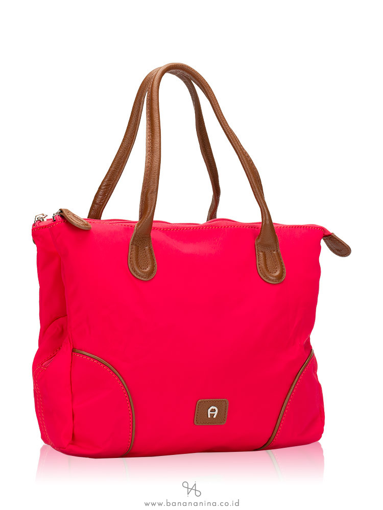 AIGNER Nylon Double Top Zip Tote Pitaya Pink