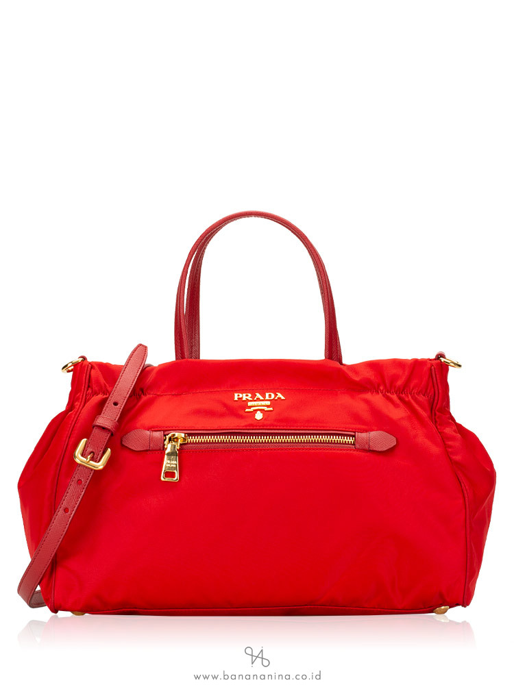 PRADA 1BA843 Tessuto Saffiano Satchel Rosso