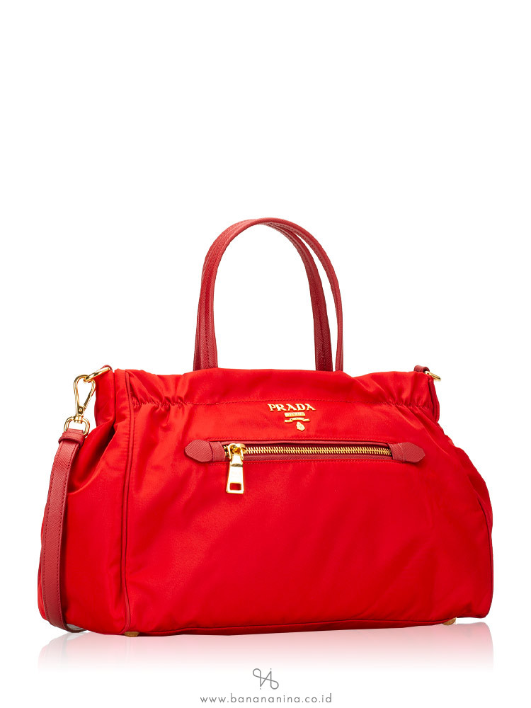 PRADA 1BA843 Tessuto Saffiano Satchel Rosso