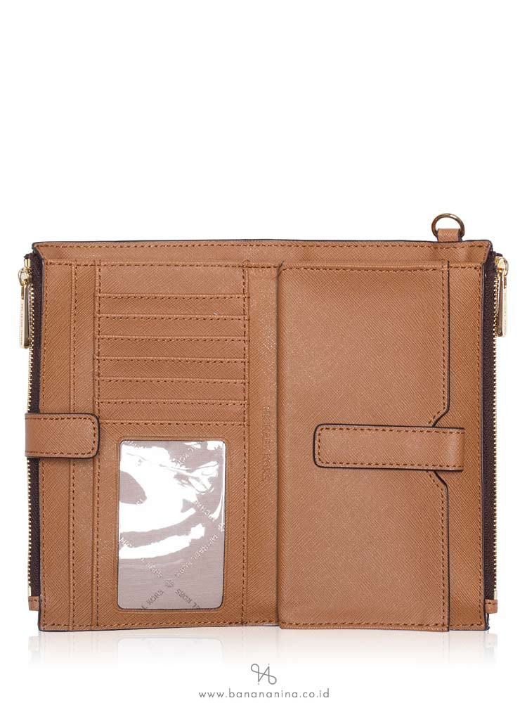 MICHAEL KORS Jet Set Monogram Double Zip Wristlet Brown Acorn