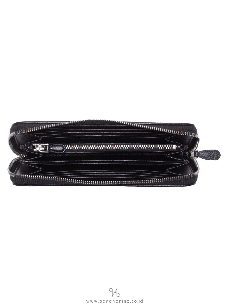 PRADA 1ML506 Tessuto Lampo Zip Wallet Nero