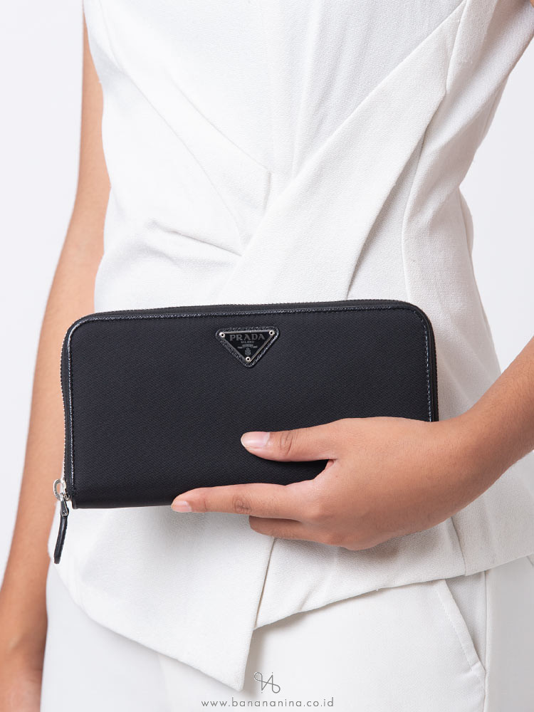 PRADA 1ML506 Tessuto Lampo Zip Wallet Nero