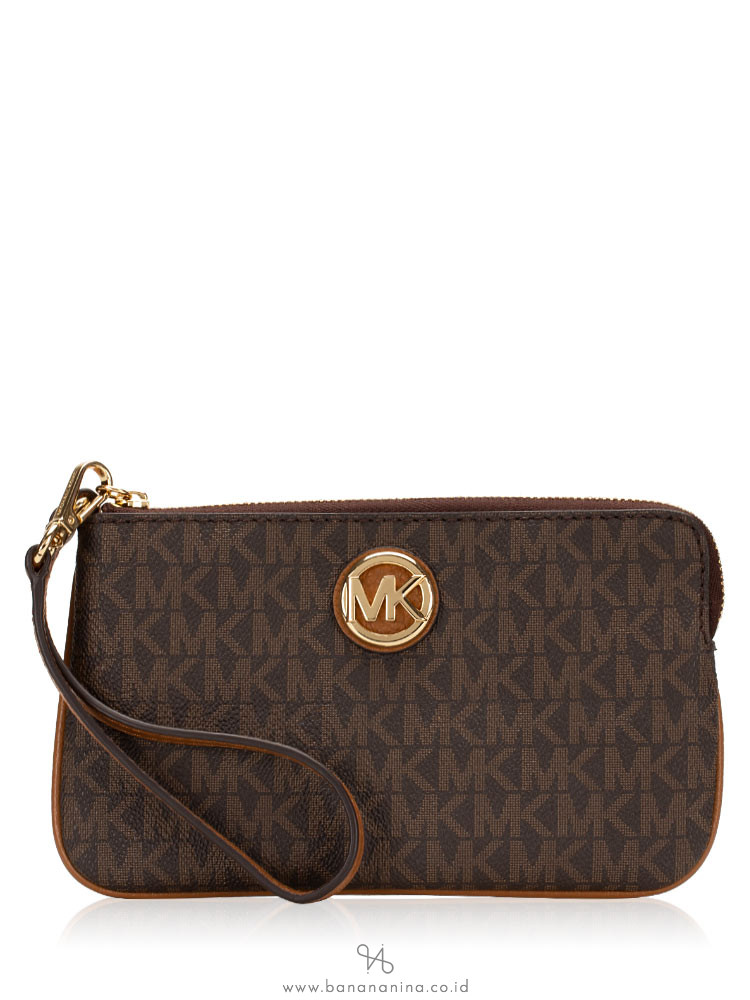 MICHAEL KORS Fulton Signature Large Wristlet Brown Acorn