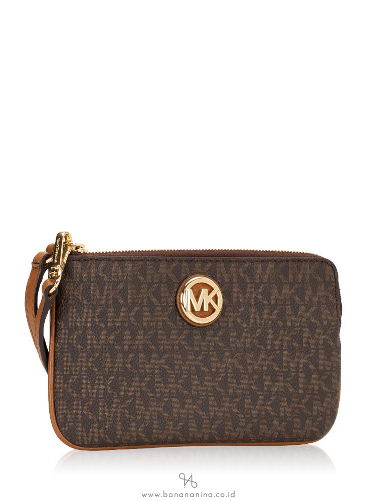 MICHAEL KORS Fulton Signature Large Wristlet Brown Acorn
