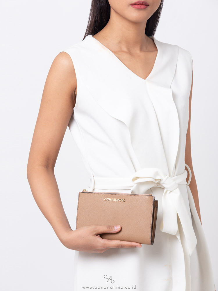 MICHAEL KORS Jet Set Saffiano Double Zip Wristlet Dark Khaki