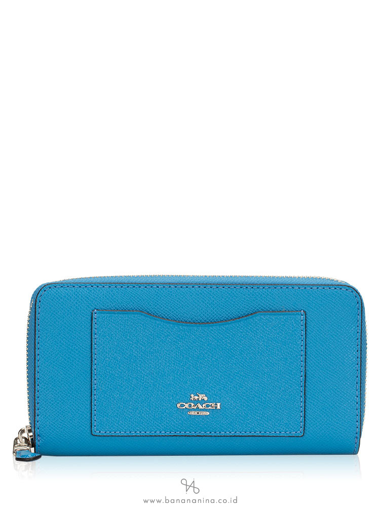 COACH 54007 Crossgrain Leather Zip Wallet Bright Blue