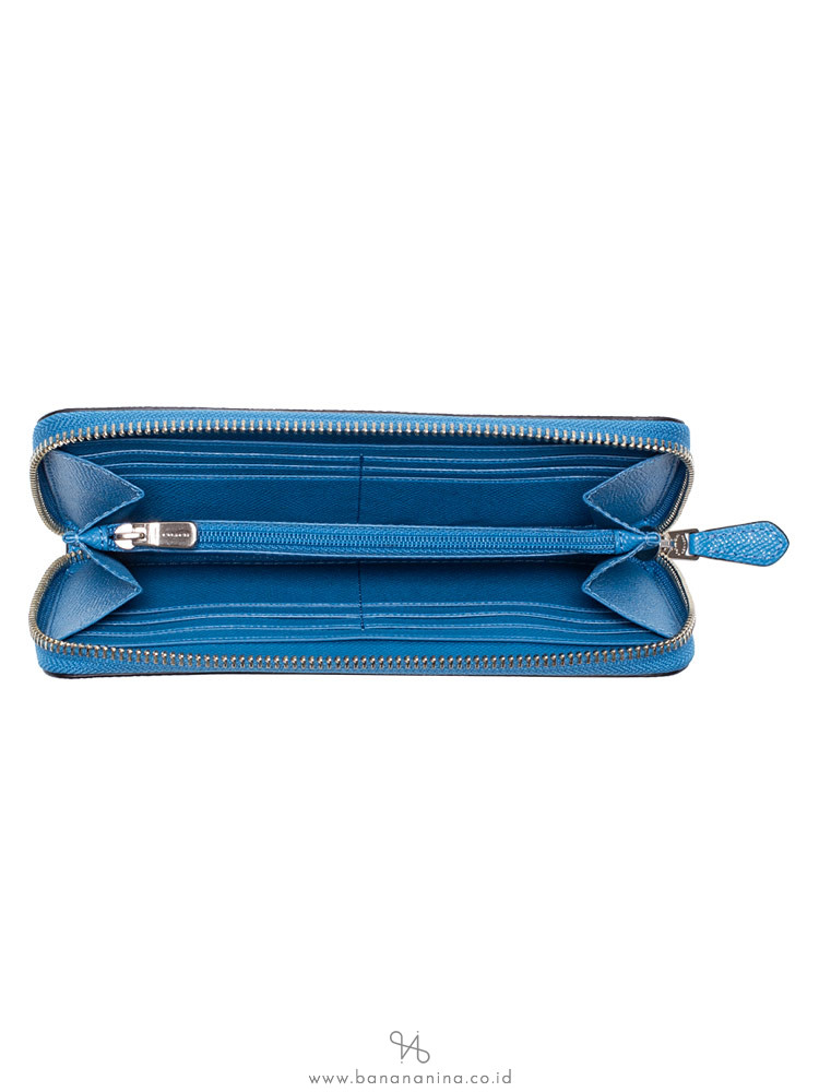 COACH 54007 Crossgrain Leather Zip Wallet Bright Blue