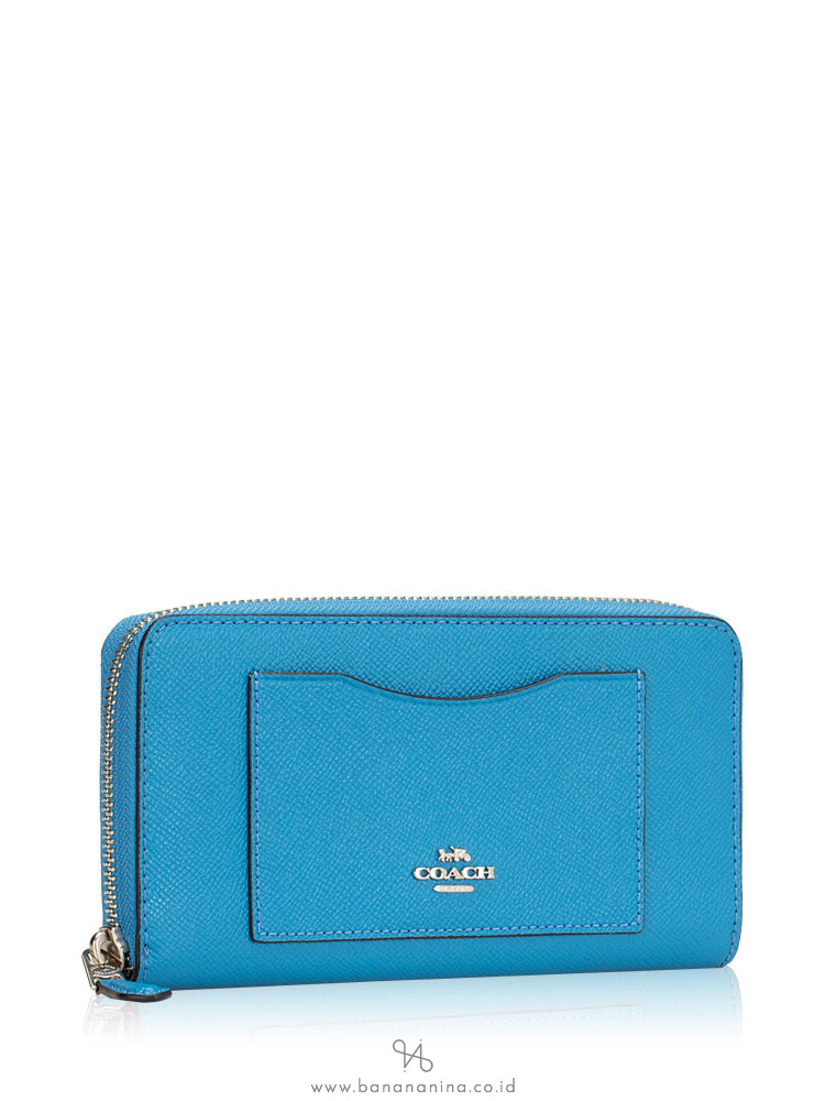 COACH 54007 Crossgrain Leather Zip Wallet Bright Blue