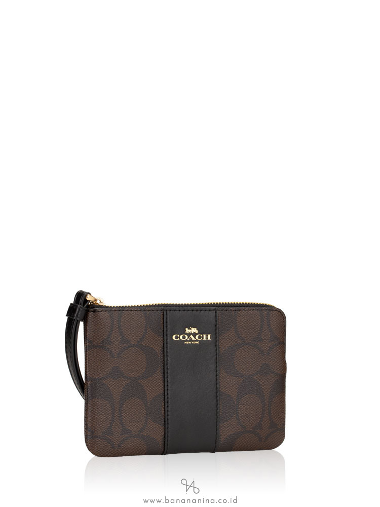 COACH 58035 Signature Small Wristlet Brown Black