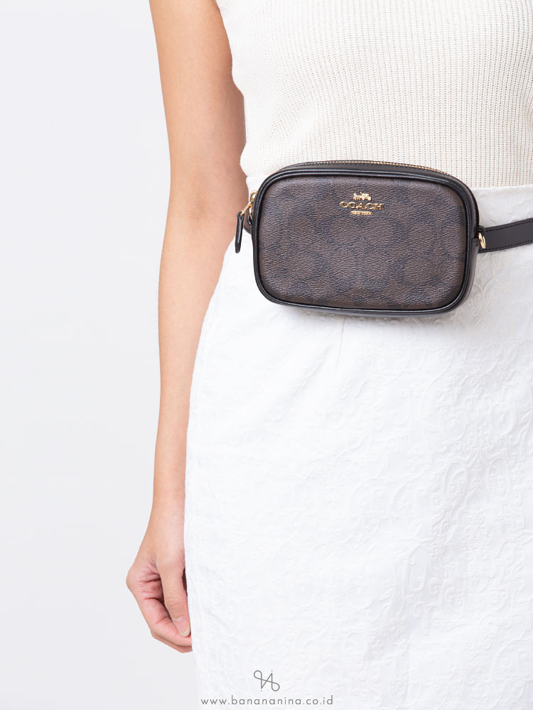 COACH 39657 Signature Belt Bag Set Brown Black