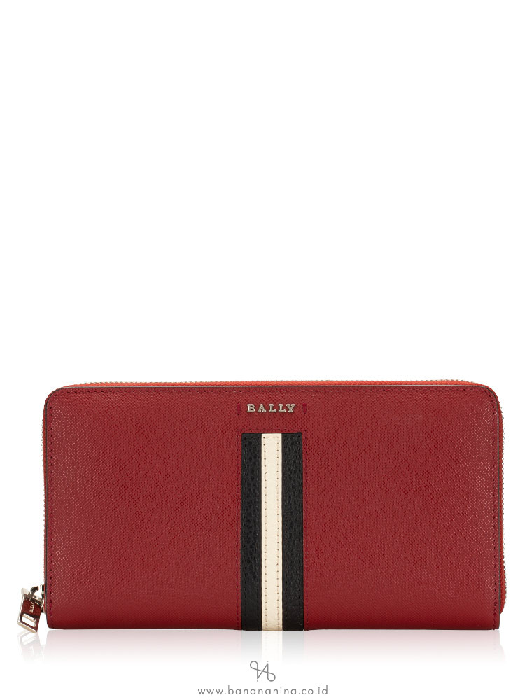 BALLY Salen Saffiano Zip Wallet Garnet