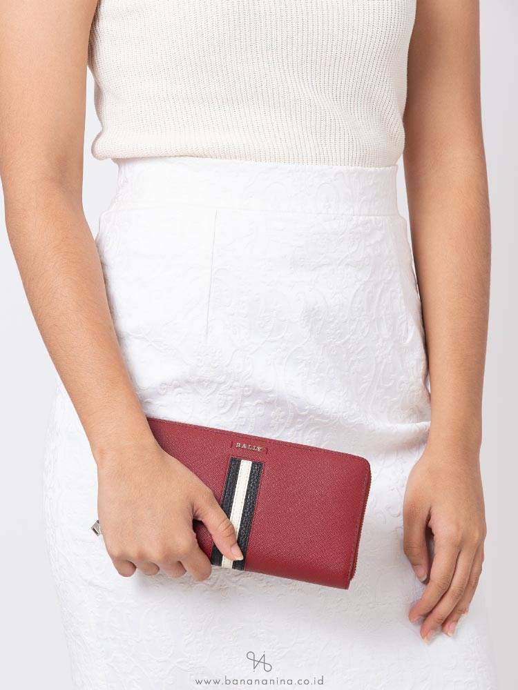 BALLY Salen Saffiano Zip Wallet Garnet