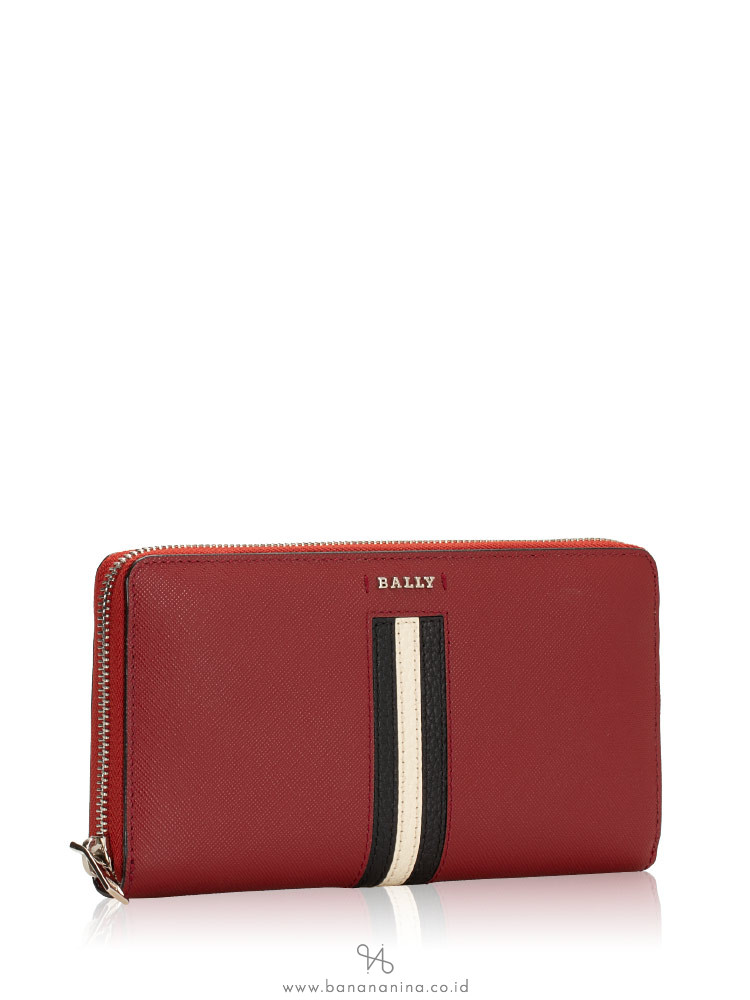 BALLY Salen Saffiano Zip Wallet Garnet