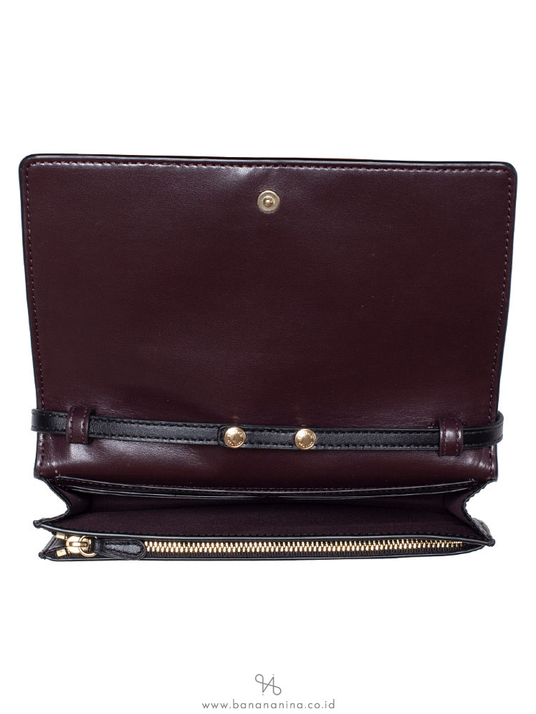 COACH 38636 Floral Tooling Leather Foldover Crossbody Clutch Black