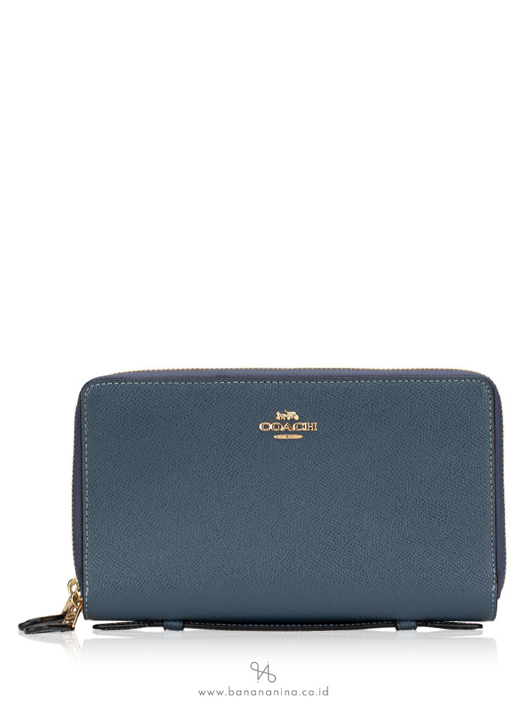 COACH 23334 Crossgrain Double Zip Travel Wallet Denim
