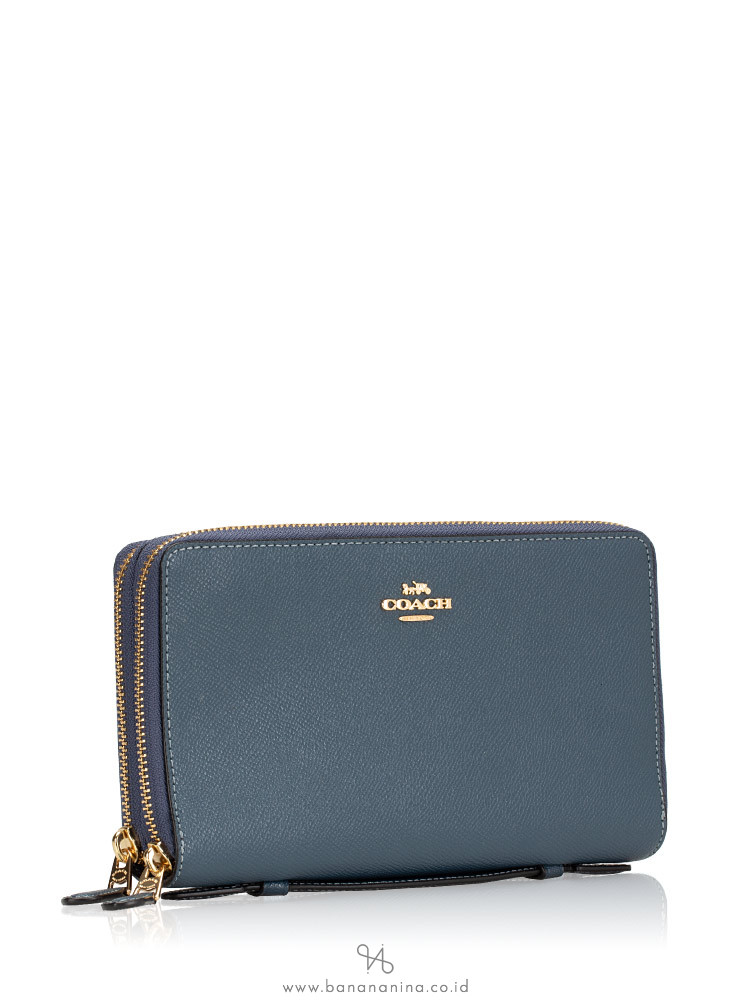 COACH 23334 Crossgrain Double Zip Travel Wallet Denim