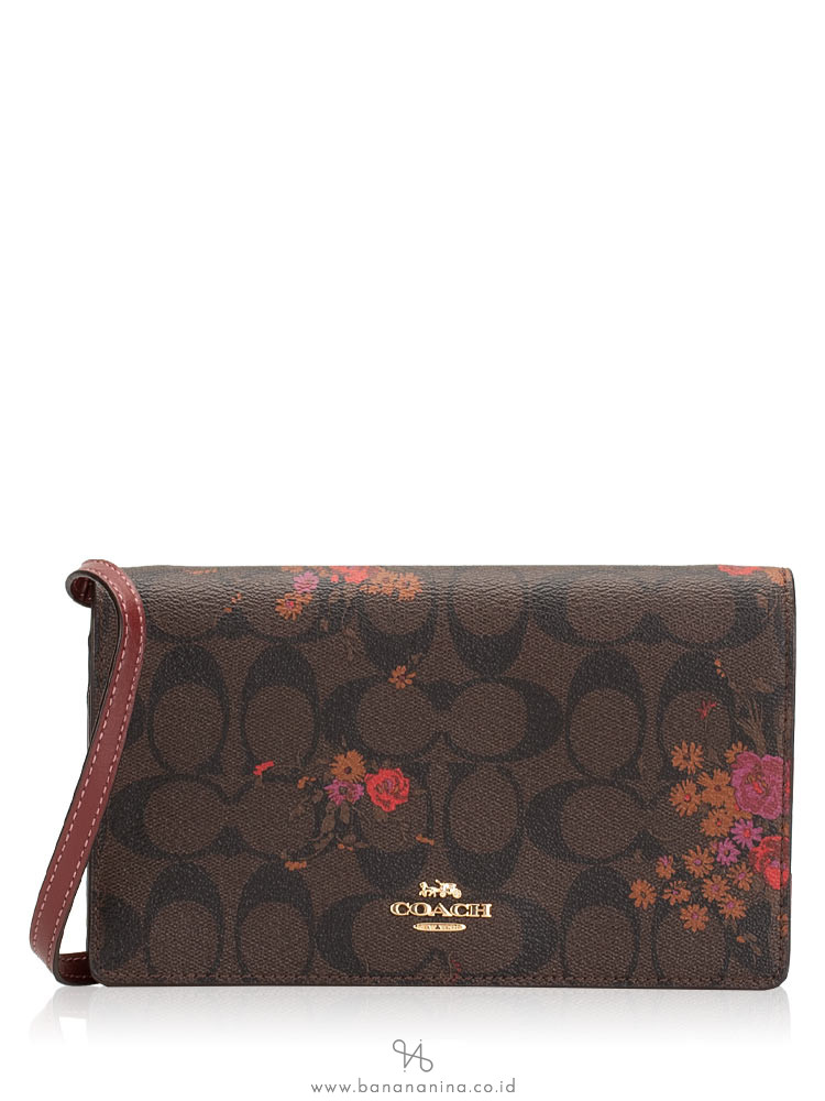 COACH 38715 Floral Bundle Foldover Crossbody Brown Metallic Currant