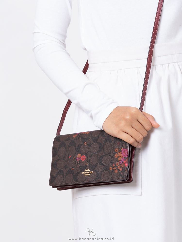 COACH 38715 Floral Bundle Foldover Crossbody Brown Metallic Currant