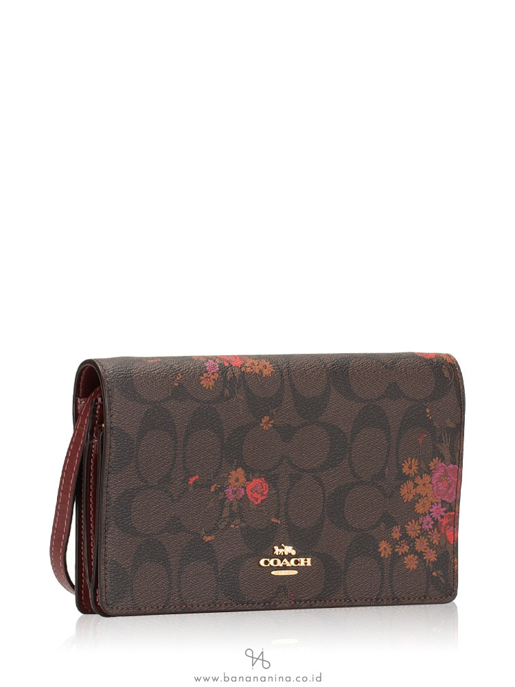 COACH 38715 Floral Bundle Foldover Crossbody Brown Metallic Currant