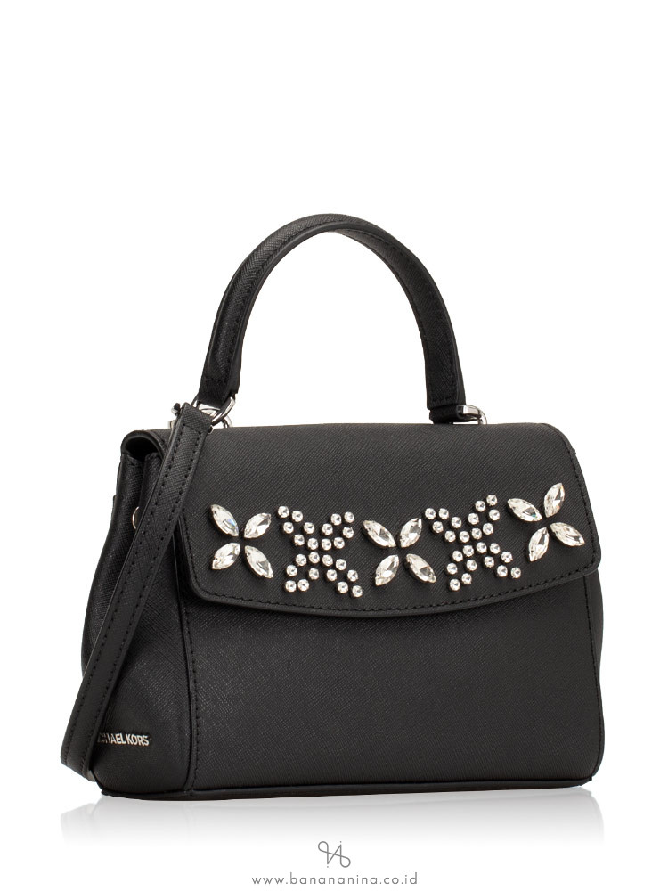 MICHAEL KORS Ava Xs Jewel Top Handle Crossbody Black Silver