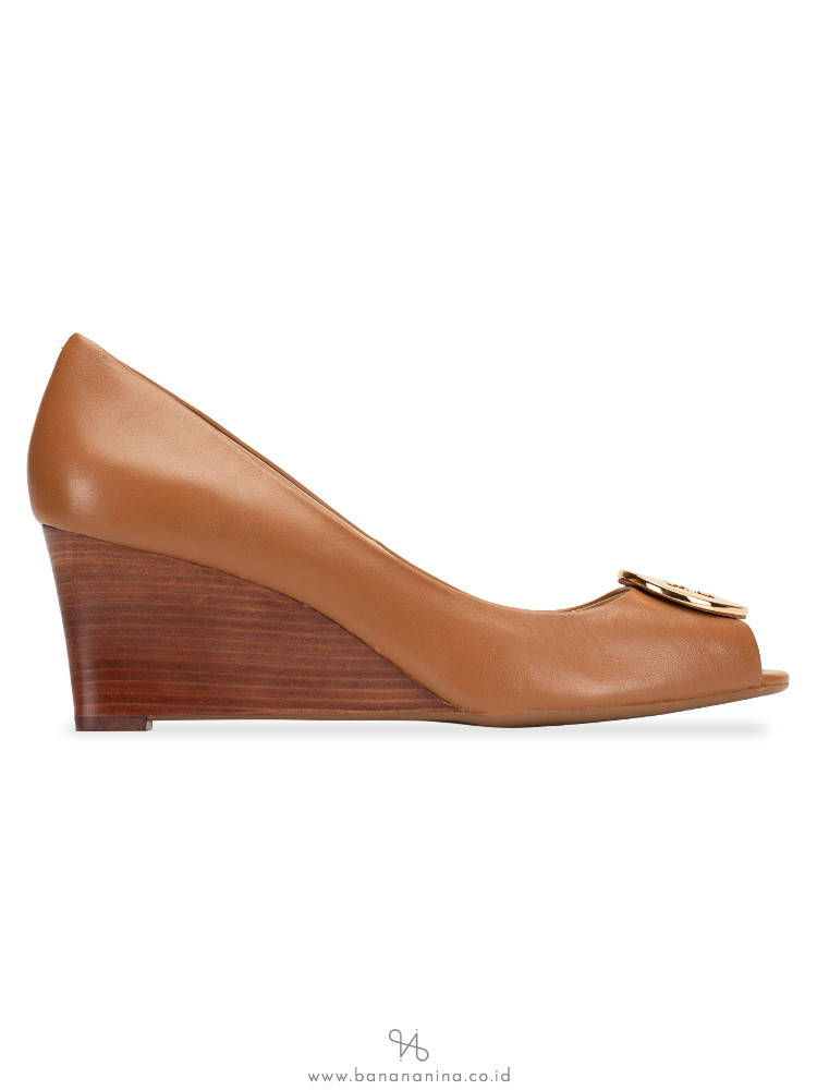 TORY BURCH Kara Leather Open Toe Wedges Royal Tan Sz 11