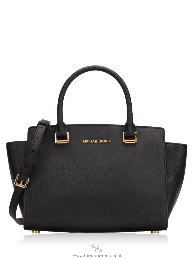 MICHAEL KORS Selma Medium Saffiano Top Zip Satchel Black