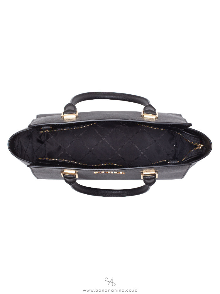 MICHAEL KORS Selma Medium Saffiano Top Zip Satchel Black