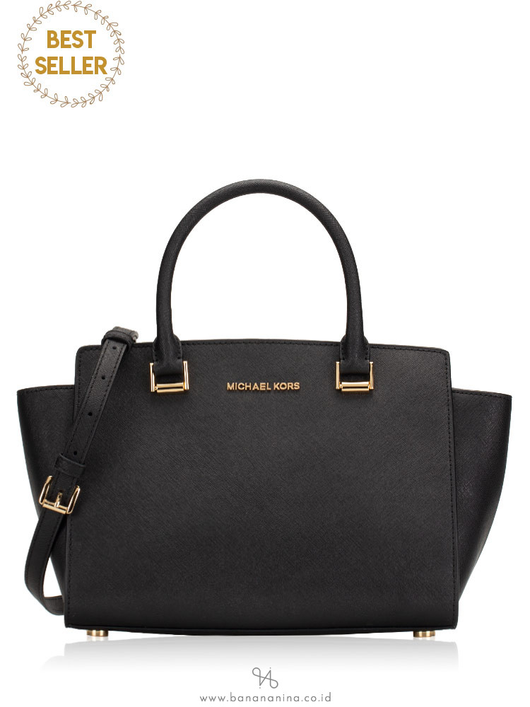 MICHAEL KORS Selma Medium Saffiano Top Zip Satchel Black