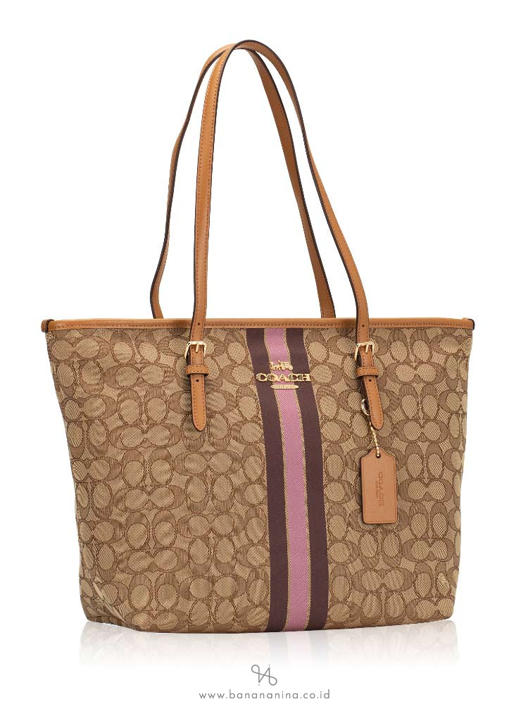 COACH 39043 Signature Jacquard Stripe Zip Tote Khaki Multi