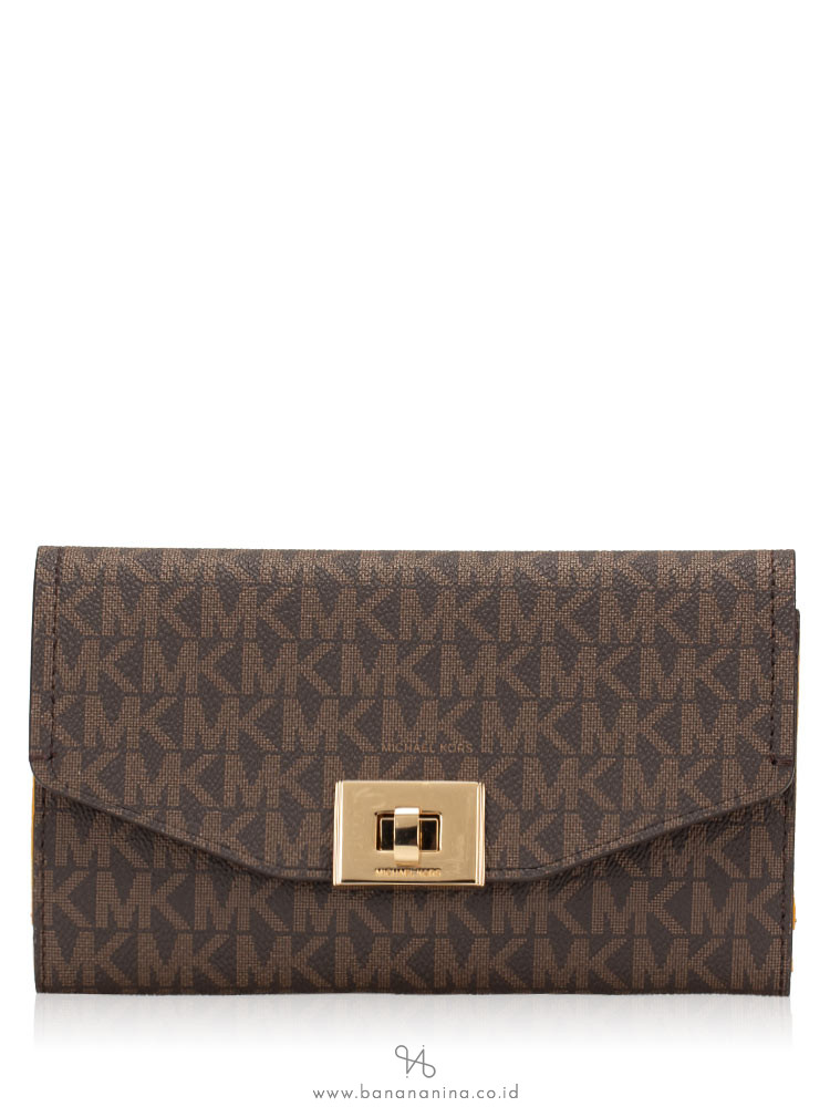 MICHAEL KORS Cassie Monogram Large Trifold Brown Marigold