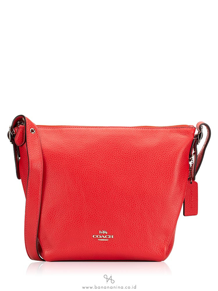 COACH 34767 Pebble Leather Danny Duffle Bag Bright Red