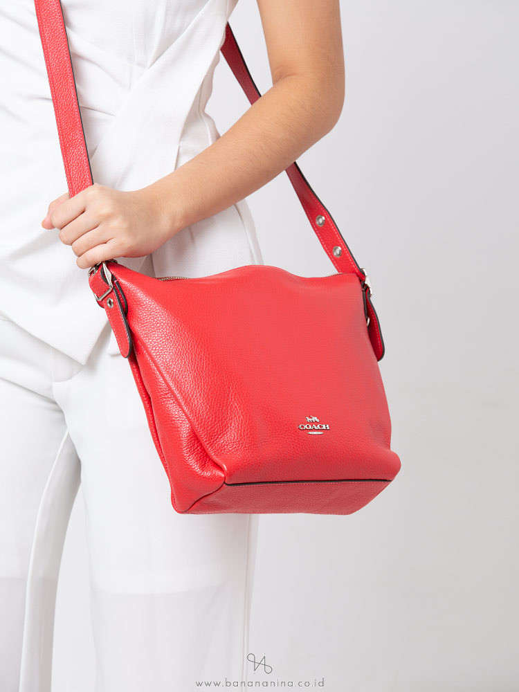 COACH 34767 Pebble Leather Danny Duffle Bag Bright Red