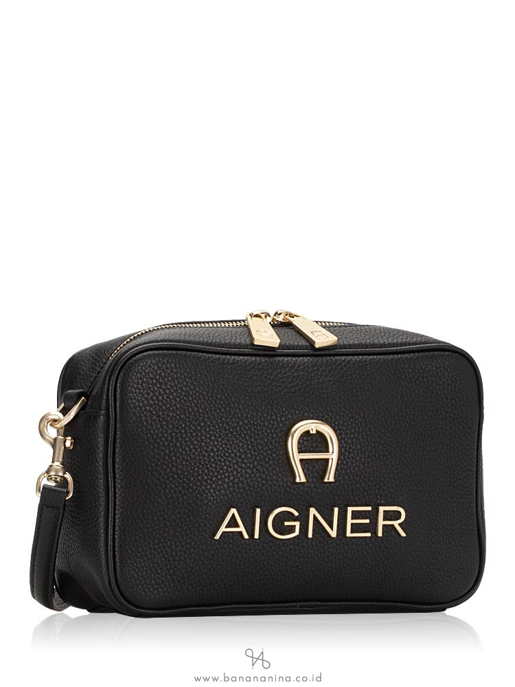 AIGNER Leather Camera Bag Black
