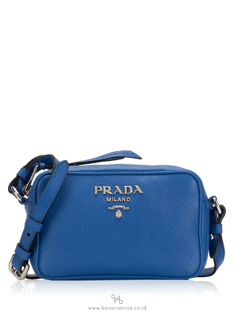 PRADA 1BH096 Vitello Daino Crossbody Azzurro