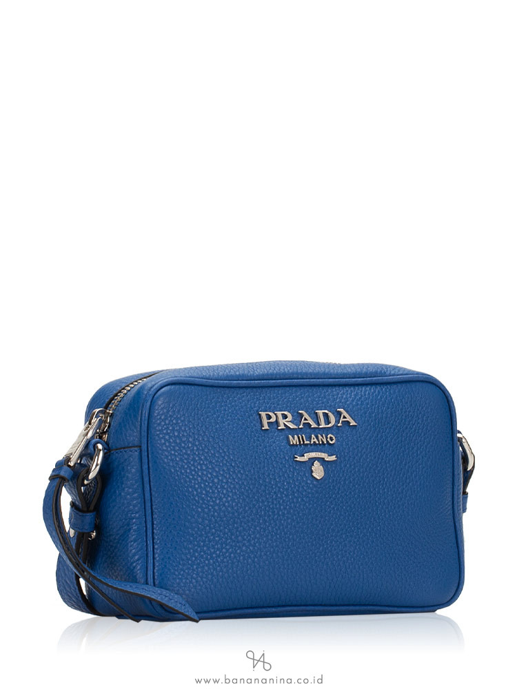 PRADA 1BH096 Vitello Daino Crossbody Azzurro