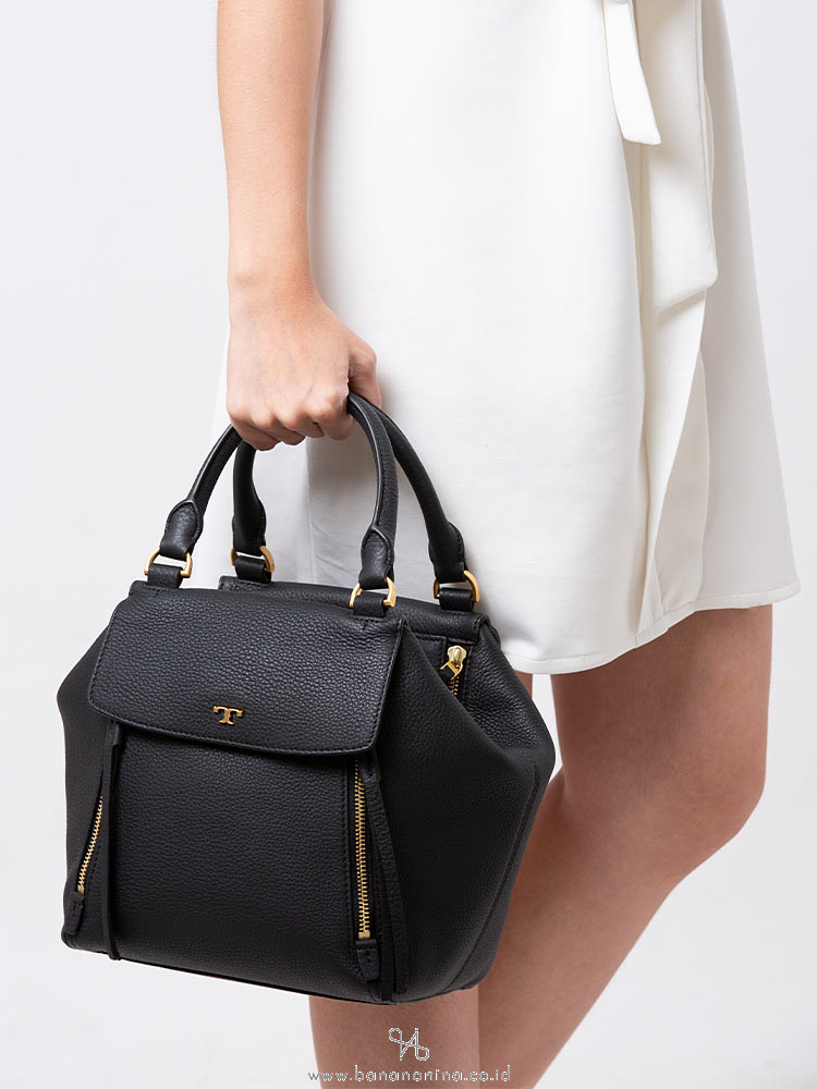 tory burch half moon leather tote