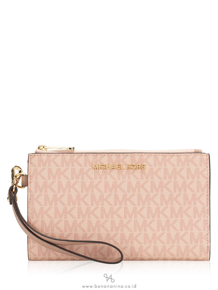 MICHAEL KORS Jet Set Monogram Double Zip Wristlet Fawn Ballet