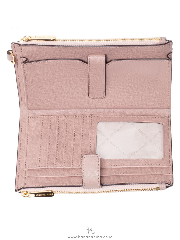 MICHAEL KORS Jet Set Monogram Double Zip Wristlet Fawn Ballet