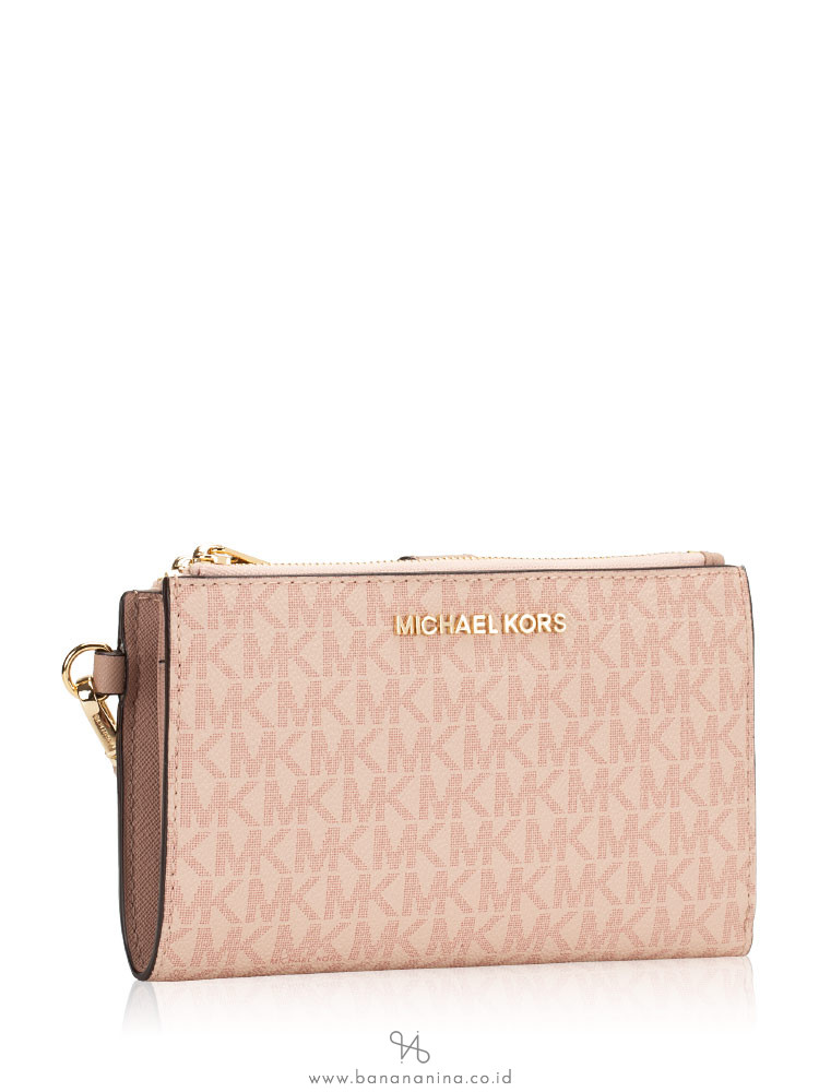 MICHAEL KORS Jet Set Monogram Double Zip Wristlet Fawn Ballet