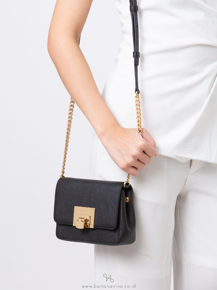 michael kors black clutch with gold chain