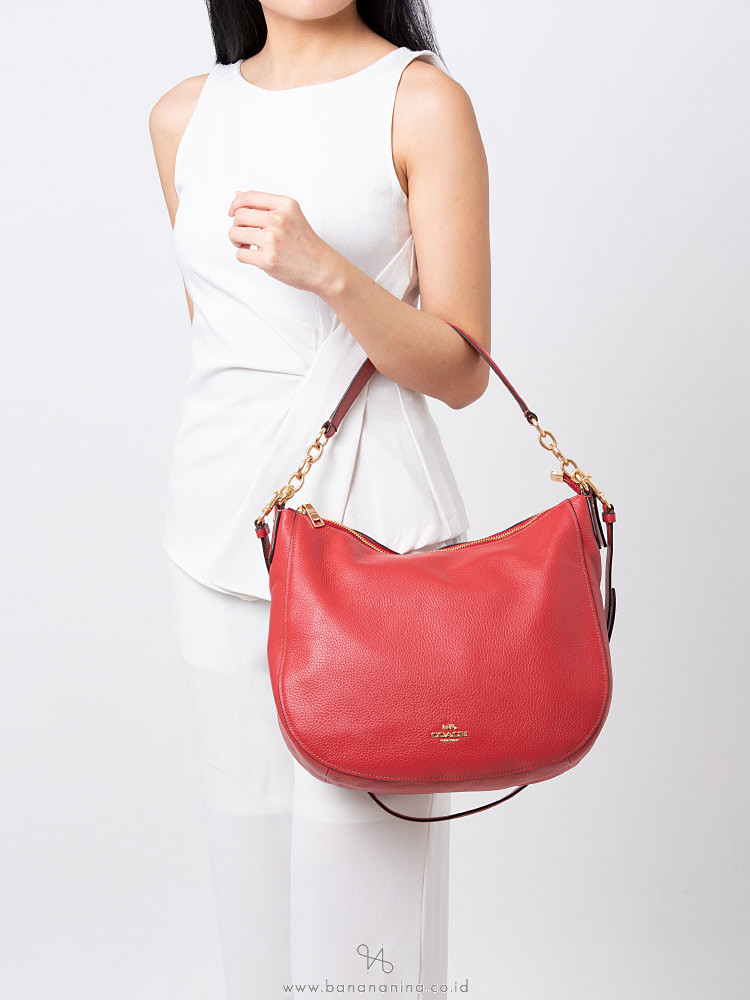 COACH 31399 Pebbled Leather Elle Hobo Ruby